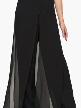 Another Thyme Black Shiffon Wide Leg Draped Trouser Size XL